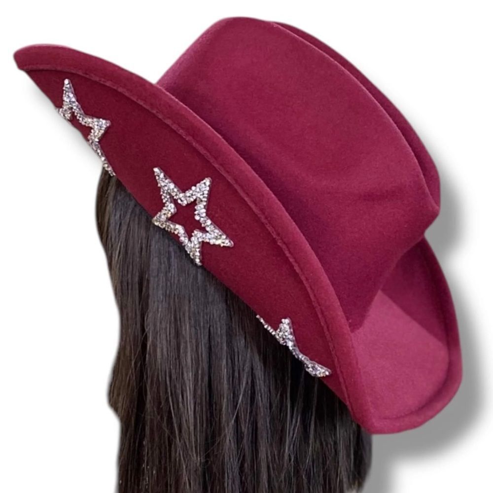 Sparkly Rhinestone Star Cowboy Hat NWT Burgundy Disco Cowgirl Festival Glam NWT